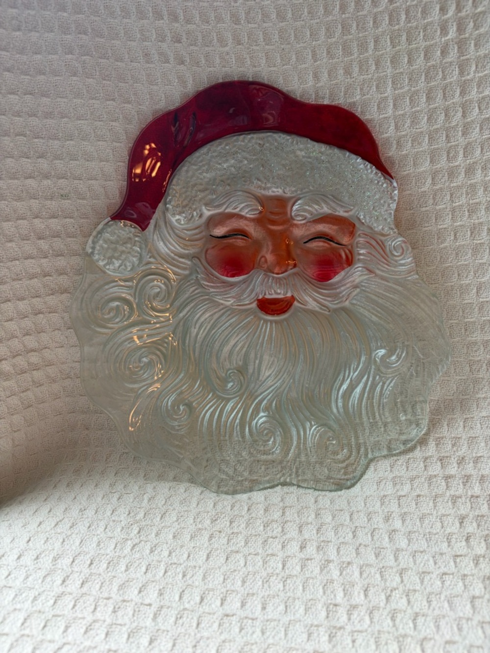 Transpac Glass Santa Face Dish - Red Hat, Clear Beard New With Tags